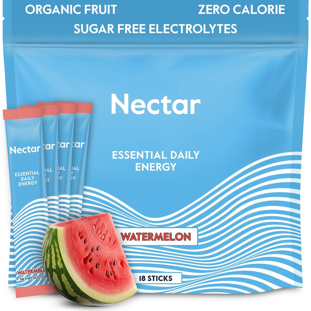 Nectar Energy Booster - Organic Caffeine, B12 & Electrolytes - Sugar Free & Zero Calorie Healthy Coffee, Energy Drink & Soda Alternative Hydration & Energy Supplement (Watermelon 18 Packets)