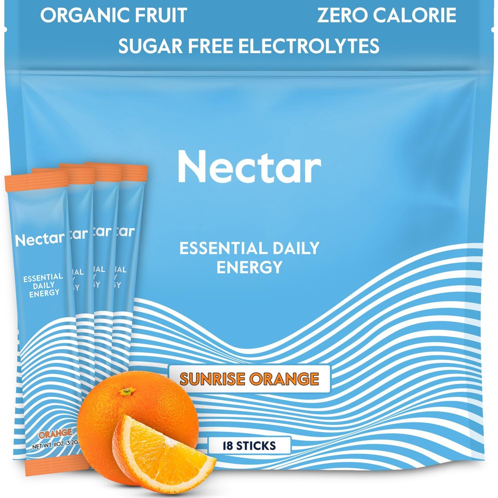 Nectar Energy Booster - Organic Caffeine, B12 & Electrolytes - Sugar Free & Zero Calorie  Healthy Coffee, Energy Drink & Soda Alternative  Hydration & Energy Supplement (Orange 18 Powder Packets)