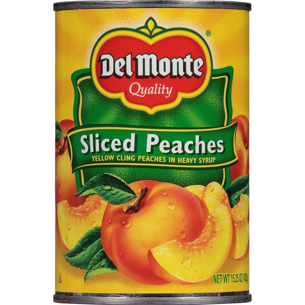 Del Monte (2 Cans) Del Monte Sliced Peaches, Canned Fruit, 15 oz per Can. Total 30 Ounces.DEL Monte Yellow Cling Sliced Peaches in 100% Juice