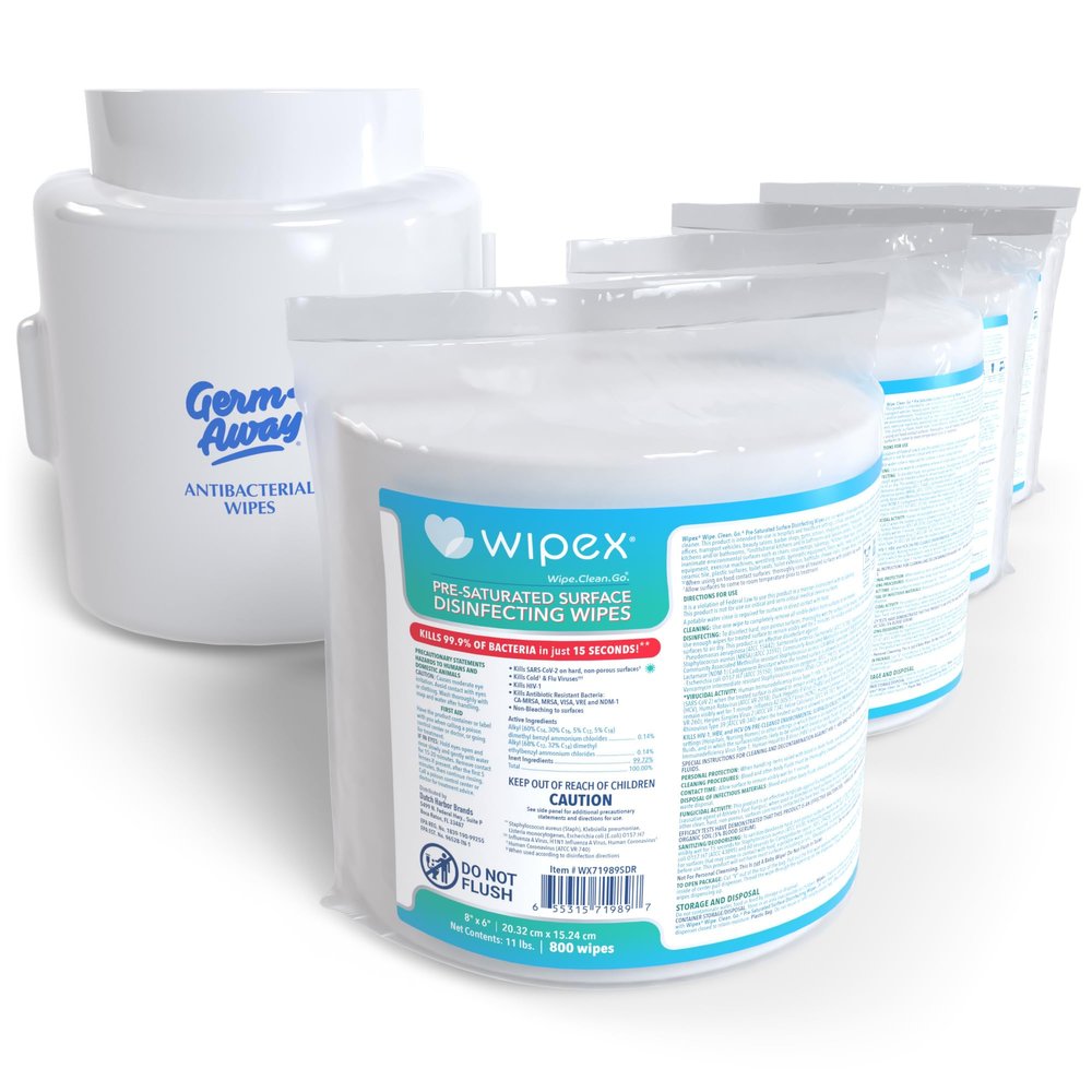 Wipex Gym Equipment Wipes Bundle - Includes 1 White Wall Mounted Dispenser & 4 Packs of 800 ct Disinfecting Wipes Refills, EPA Registered Surface Wipes, Sanitize in 15 Seconds