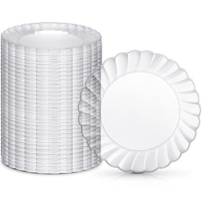 200 Pcs Clear Plastic Plates 6 Inch Disposable Fancy Salad Dessert Plates Round Clear Party Plates for Weddings Reception Catering Birthday Celebration Buffets Fiestas Dinner Appetizer Cake Supplies
