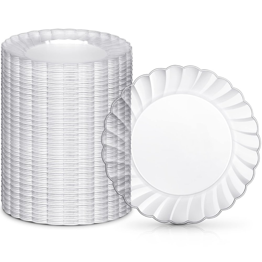 200 Pcs Clear Plastic Plates 6 Inch Disposable Fancy Salad Dessert Plates Round Clear Party Plates for Weddings Reception Catering Birthday Celebration Buffets Fiestas Dinner Appetizer Cake Supplies