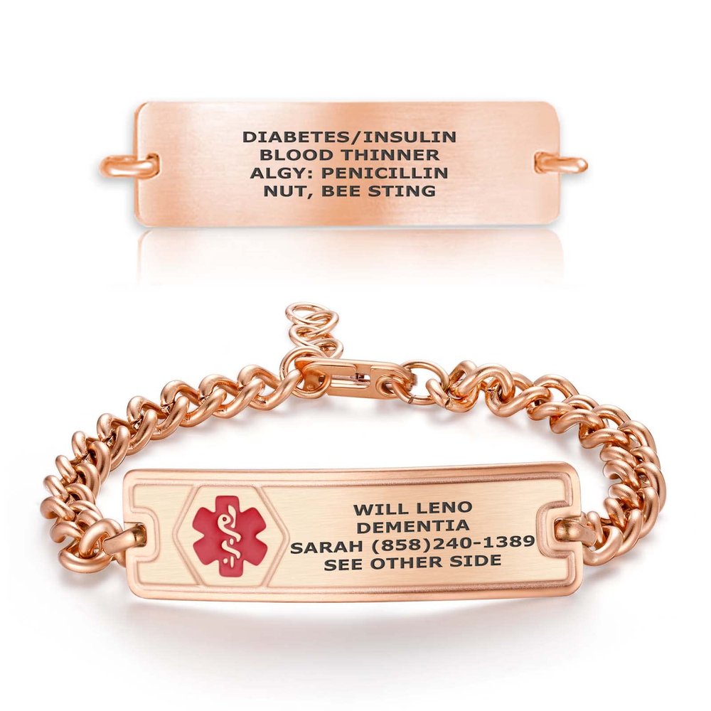 Divoti Custom Engraved Medical ID Alert Bracelet, 4-Line Personalized Conditions | 5.5-9" Stainless Steel Rope Chain with Secure Lobster Claw/RG-RE/Medium:7.5/8.5"