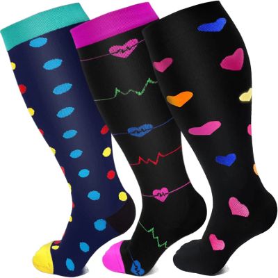 Cheeroyal 3Pairs Wide Calf Plus Size Compression Socks for Women/Men,20-30mmhg Extra Large Reduces Swelling/Pain Nurses Pregnant Flight (4XL, set2)
