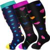 Cheeroyal 3Pairs Wide Calf Plus Size Compression Socks for Women/Men,20-30mmhg Extra Large Reduces Swelling/Pain Nurses Pregnant Flight (4XL, set2) view 1