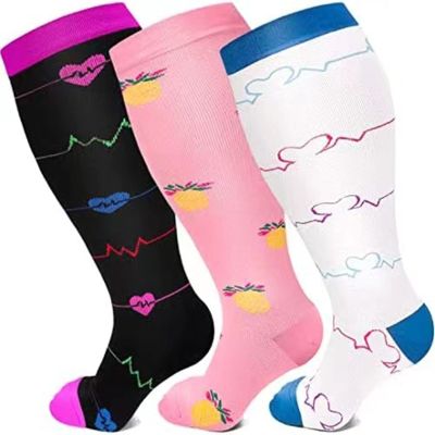Cheeroyal 3Pairs Wide Calf Plus Size Compression Socks for Women/Men,20-30mmhg Extra Large Reduces Swelling/Pain Nurses Pregnant Flight (4XL, set1)
