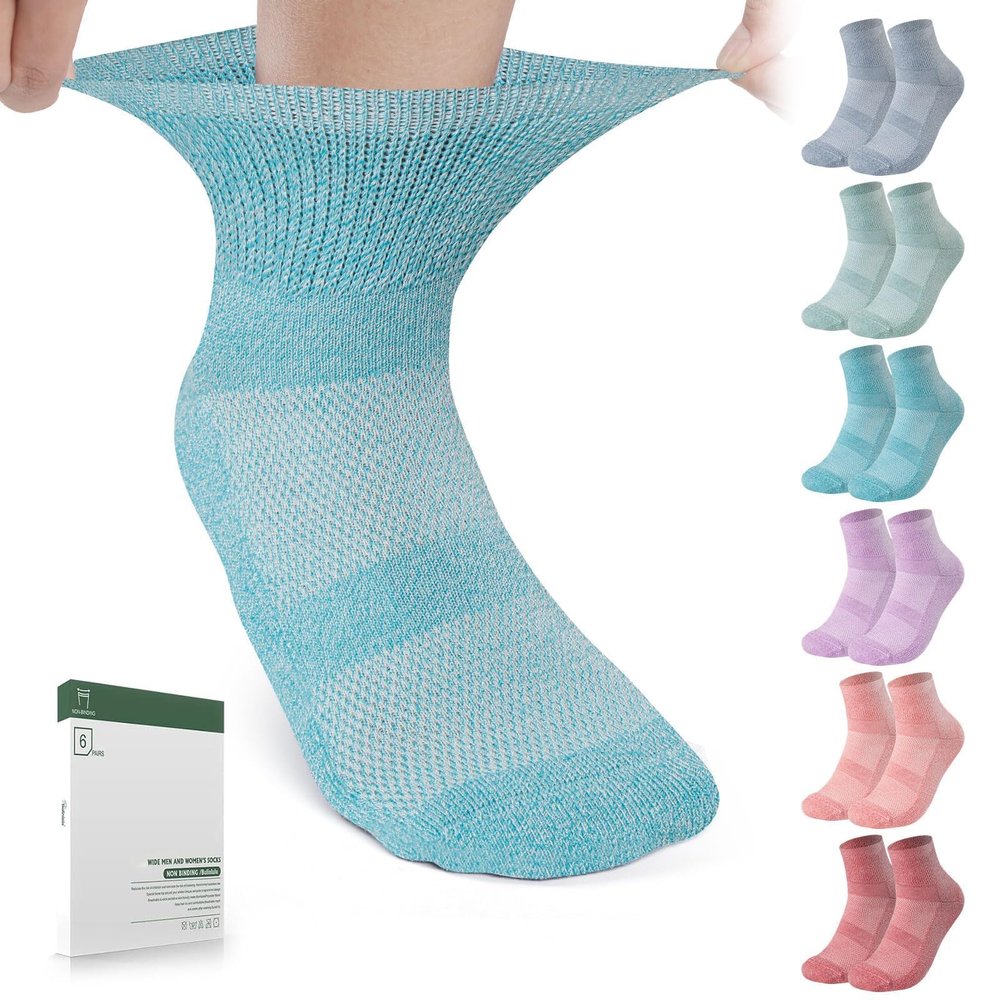 Bulinlulu Diabetic Socks for Women&Men,6 Pairs Non Binding Diabetic Ankle Socks,Wide Socks with Seamless Toe Size 6-9 9-11(Large-Pure)