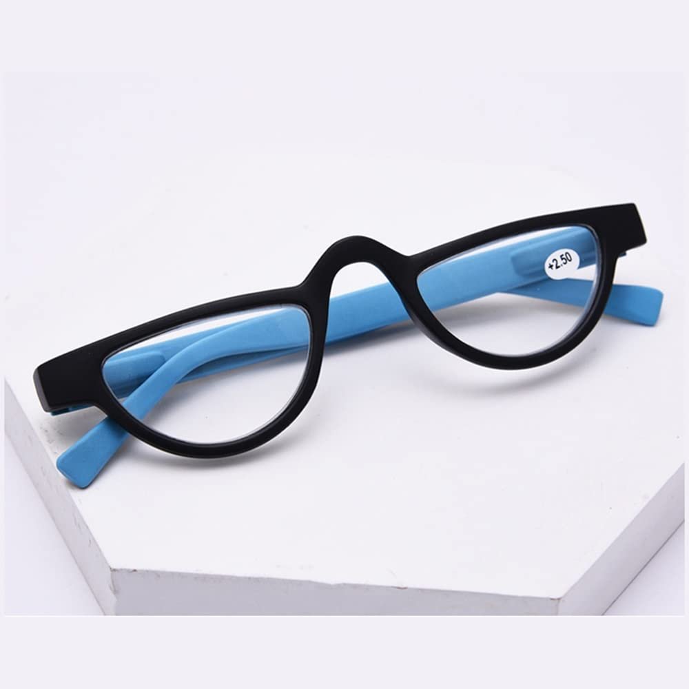 FREAZE Half Moon Reading Glasses With Spring Hinge Computer Readers For Men And Women Hd Cat Eye Eyeglasses 1.0+ 2.0+ (Color : Blue, Size : 3.0X)