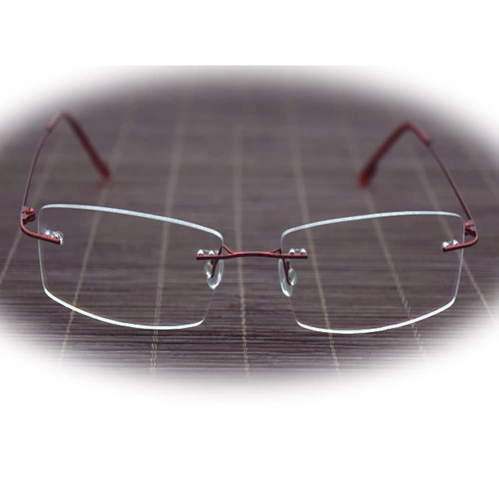 FREAZE Light Weight Readers Rimless Eyewear Photochromic Reading Glasses Screwless Eyeglasses Slim Temples For Unisex +1.75 (Color : Red, Size : 3.0x)