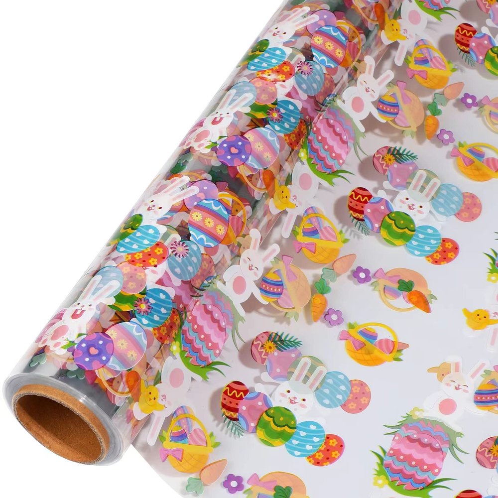 shareluck 31.5 x 50ft Easter Cellophane Wrap - Easter Cello Wrapping paper to Wrap Gift Basket, Treat-Bunny Design & Eggs Cellophane. (31.5 fold into 16)