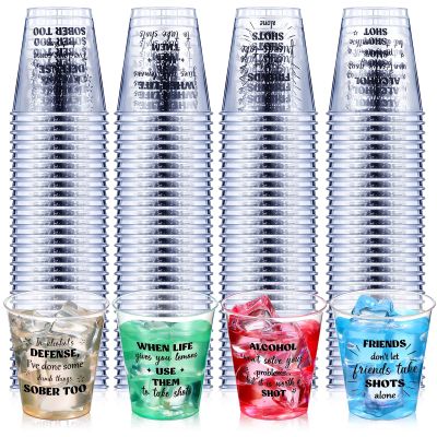 Amyhill 100 Pcs Clear Plastic Shot Glasses 2 oz Mini Disposable Cups Funny Shot Glasses for Adult Friends Party Birthday Party Drinking Serving