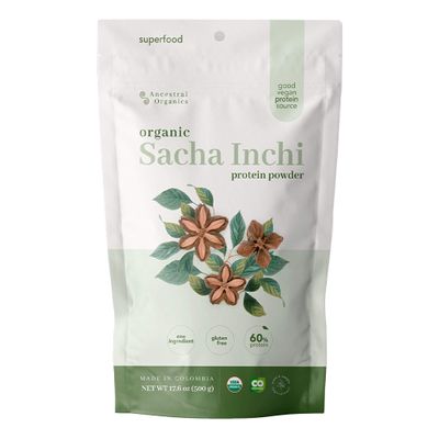 ANCESTRAL Organics Vegan Protein Powder, Sacha Inchi Certified Organic Superfood - 17g Plant Based Protein - Nutrient Rich - Gluten Free, Dairy Free, Sugar Free - 1.1lb