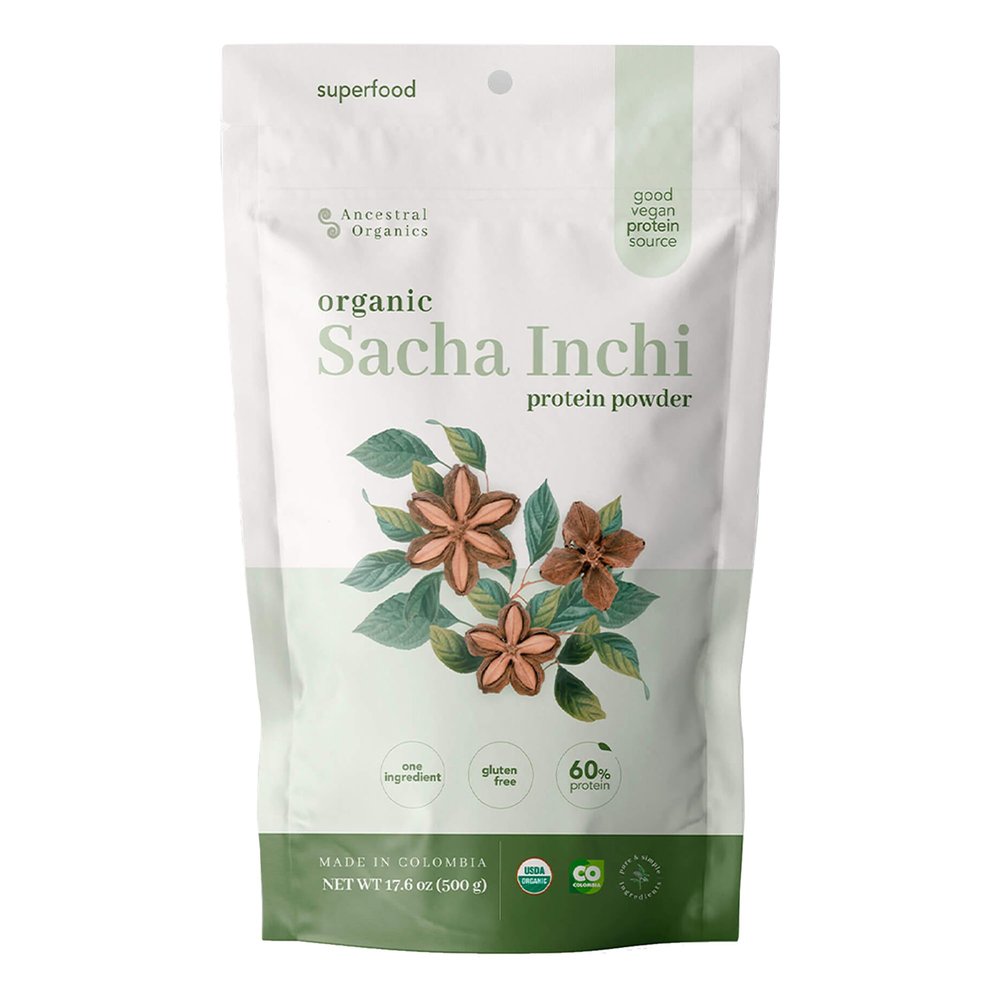 ANCESTRAL Organics Vegan Protein Powder, Sacha Inchi Certified Organic Superfood - 17g Plant Based Protein - Nutrient Rich - Gluten Free, Dairy Free, Sugar Free - 1.1lb