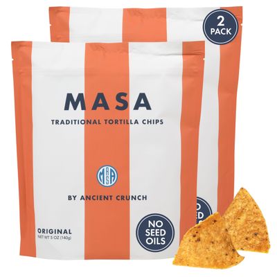 MASA CHIPS - Tortilla Chips Snack Pack - Seed Oil Free, Naturally Grown Corn Chips - Low Carb Snacks - Made with Grass Fed Tallow & Sea Salt - 2 Pack, 5 Ounce Each