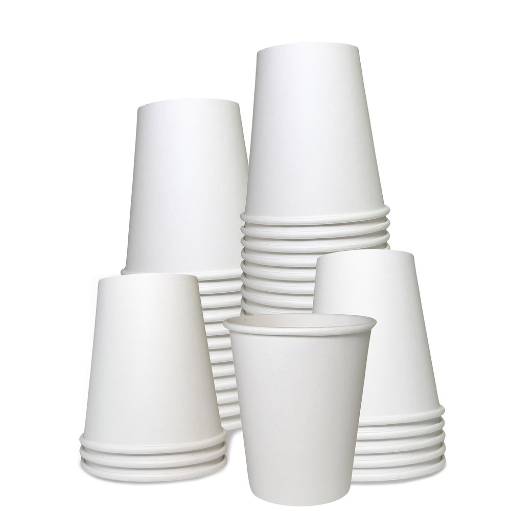 EcoQuality Disposable White Paper Cups 8 oz Hot Drink Disposable Coffee Cups, Recyclable, Compostable, Great for Office, Breakrooms, Restaurants, Coffee Shops, Tea Shops, Latte, Chai (300)