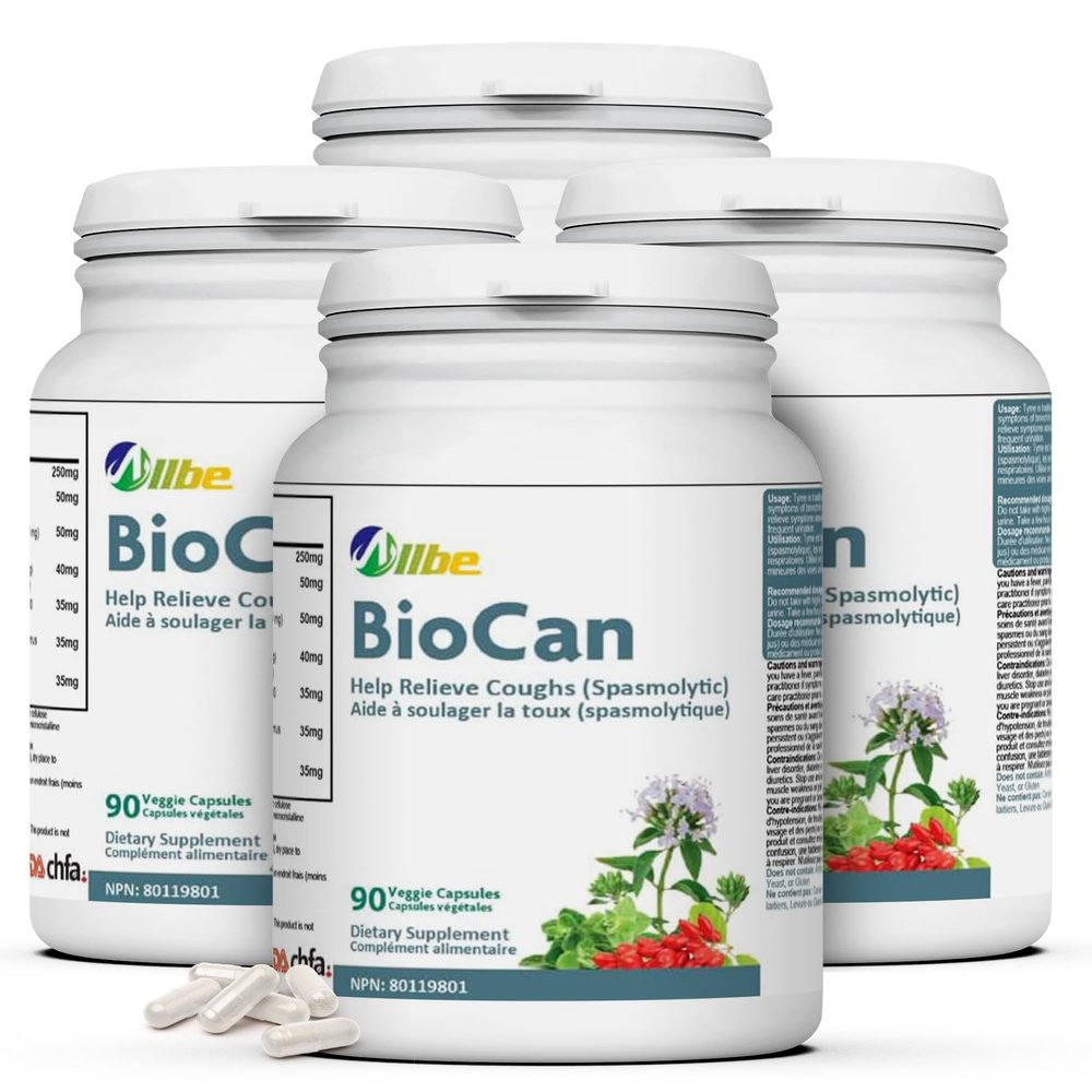 Allbe BioCan Berberine and Cinnamon Capsules - 250mg | Thyme Extract Supplement with Elderberry | 45-Day Supply of Glucose & Cough Support| Nutrient-Rich Formula - 90 Capsules (Pack of 4)