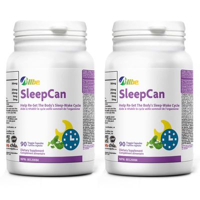 Allbe SleepCan Capsules, 5mg Melatonin with Phosphatidylserine and L-Theanine, 2 Packs of 90 Sleep-Wake Cycle Support Supplements, Serving Size: 1 Capsule Once Daily