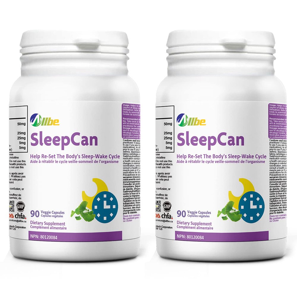 Allbe SleepCan Capsules, 5mg Melatonin with Phosphatidylserine and L-Theanine, 2 Packs of 90 Sleep-Wake Cycle Support Supplements, Serving Size: 1 Capsule Once Daily