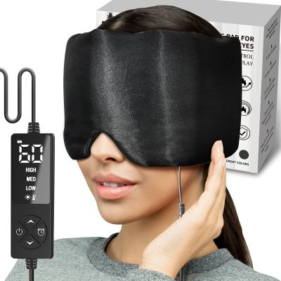 CHEROO Heated Eye Mask with Extra Large Size for Dry Eyes, Silk Like Face Heating Pad for Sinus Pressure Relief, TMJ Disorder, Migraine, Tension Headache Relief- 3 Heat & 5 Timing Settings Black