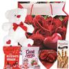 Valentines Day Gift Basket Set | Teddy Bear Plush (COLOR VARYS), Creme Savers Hard Candy, Individually Wrapped, Hershey Kisses Milk Chocolate, Heart Shape Elmer Chocolates Dark Chocolate or Hazelnut Pirouline Wafers, & Valentine Bag (Design Varies | view 2
