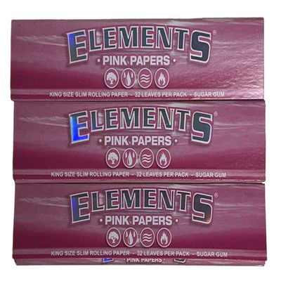 Elements Pink Rolling Papers King Size Slim (32 sheets per pack) + RSV Scoop Card (3 packs)