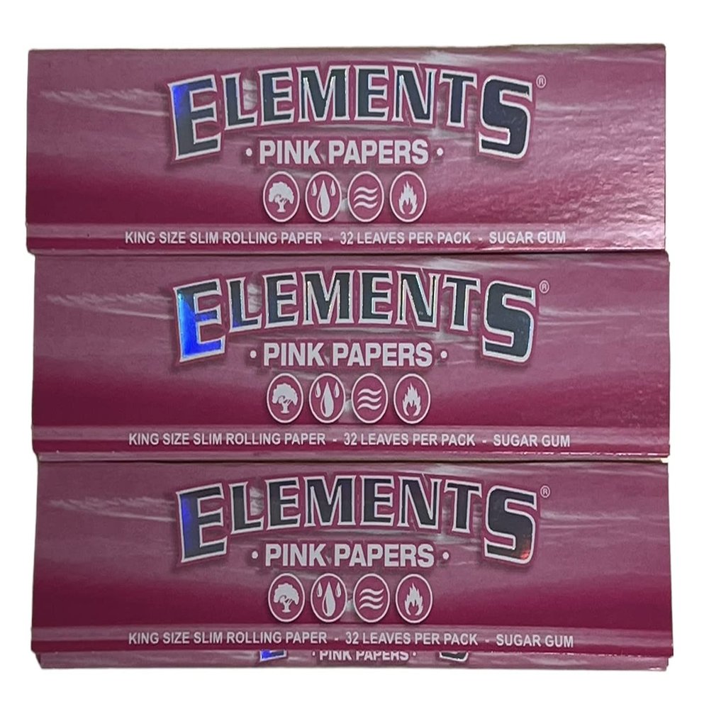 Elements Pink Rolling Papers King Size Slim (32 sheets per pack) + RSV Scoop Card (3 packs)