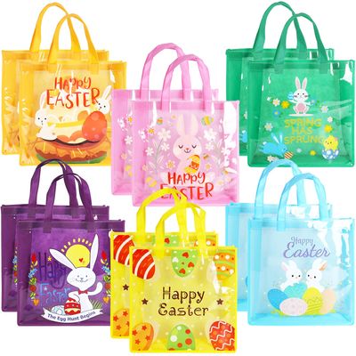 12PCS Happy Easter Egg Hunt Bags Easter Bunny Carrot Chick Egg Gift Bags with Handles, Easter Treat Bags, Easter Party Supplies , 13" 13"  4"