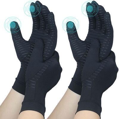 2 Pairs Full Finger Copper Arthritis Gloves with Touchscreen Tip, Compression Gloves for Women Men, Relief for Rheumatoid, Osteoarthritis, Carpal Tunnel, Hand Pain, Tendonitis, Computer Typing (XL)