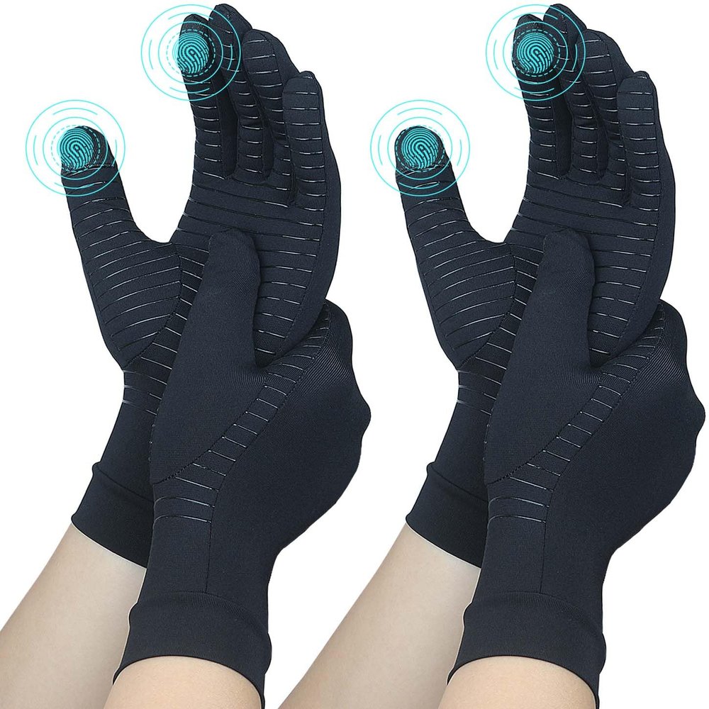 2 Pairs Full Finger Copper Arthritis Gloves with Touchscreen Tip, Compression Gloves for Women Men, Relief for Rheumatoid, Osteoarthritis, Carpal Tunnel, Hand Pain, Tendonitis, Computer Typing (XL)