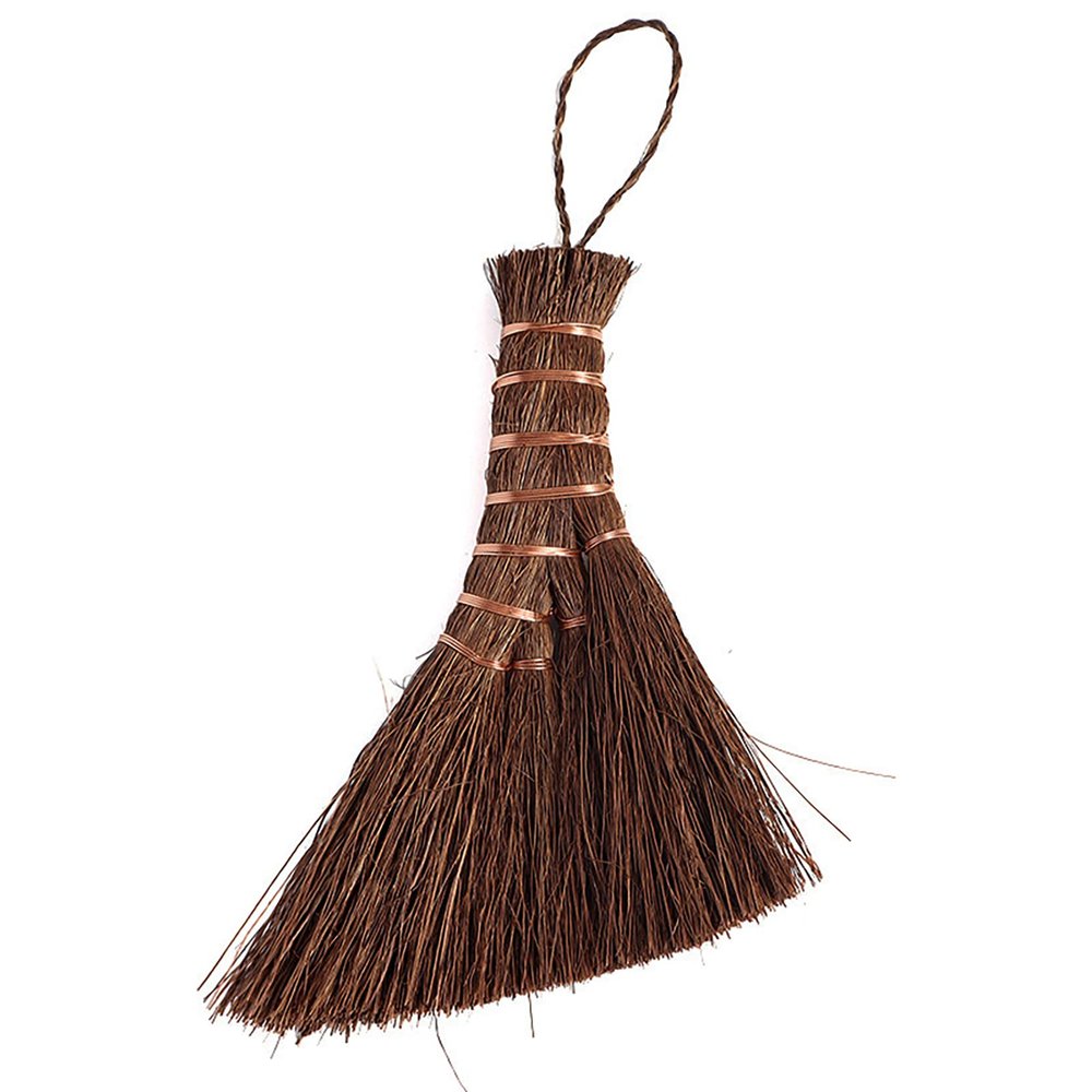 UPTALY 1 pcs Natural Palm Bristles Broom (Type A: 5.9 inch x 4.7 inch), Fastened by Copper Wire, Handmade Palm Bark Scrubbing Brushes, Small Desktop Mini Dusting Cleaning Broom
