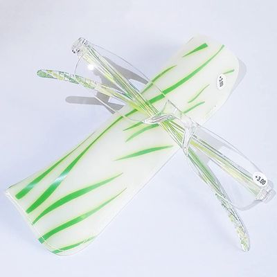 FREAZE Striped Temples Eyewear Rimless Reading Glasses Unisex Portable Eyeglasses Light Weight Readers With Glasses Case 1.0x (Color : Green, Size : 3.0+)