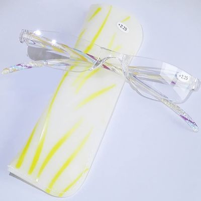 FREAZE Striped Temples Eyewear Rimless Reading Glasses Unisex Portable Eyeglasses Light Weight Readers With Glasses Case 1.0x (Color : Yellow, Size : 2.5+)