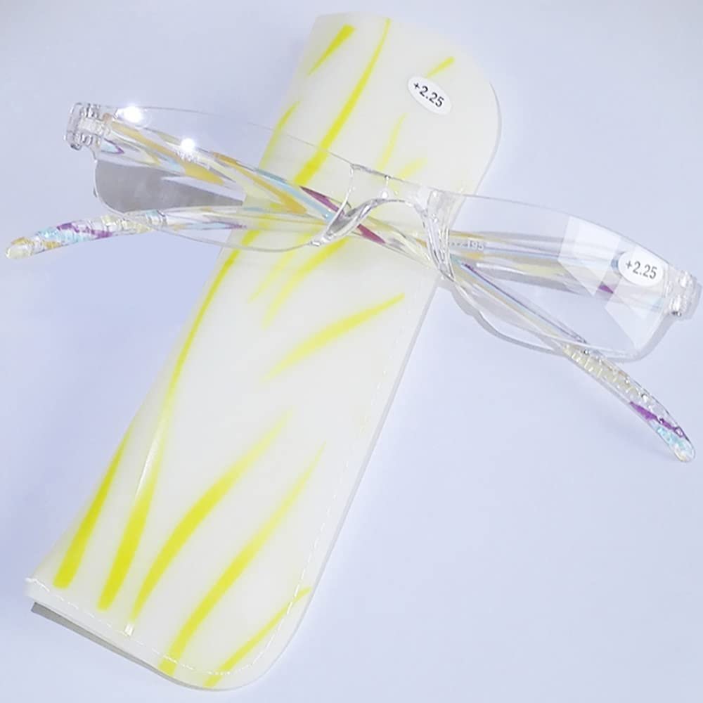 FREAZE Striped Temples Eyewear Rimless Reading Glasses Unisex Portable Eyeglasses Light Weight Readers With Glasses Case 1.0x (Color : Yellow, Size : 2.5+)