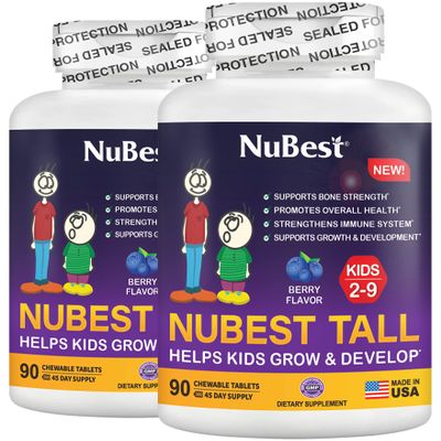 NuBest Tall Kids - Toddlers Vitamins and Kids Vitamins for Age 2 to 9 - Support Bone Strength, Overall Health and Immunity - Animal Shapes - 180 Chewable Berry Tablets | Pack 2