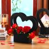 Sinmoe 12 Pcs Valentines Heart Shaped Boxes for Flowers Valentines Flower Gift Bag Wedding Empty Bouquet Gift Bags with Handle Folding Basket for Bridal Baby Shower Party Supply(Black) view 3