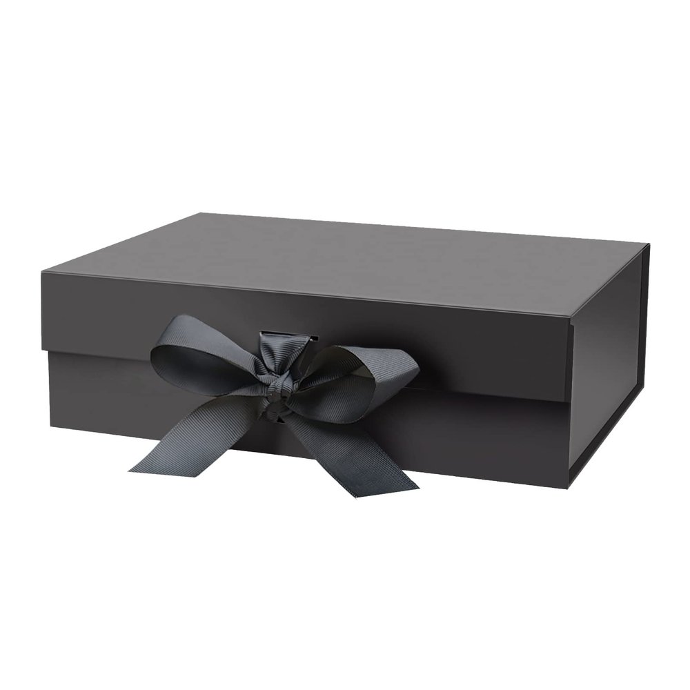 DaiUni 13"X9"X4" Large Black Magnetic Gift Box with Lid and Ribbon for Presents
