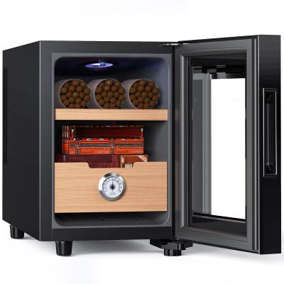 KingChii 16L Electric Cigar Humidors, Temperature Control Cabinet with Spanish Cedar Wood Shelves & Drawer Hygrometer Gifts for Men (100 Counts Capacity)