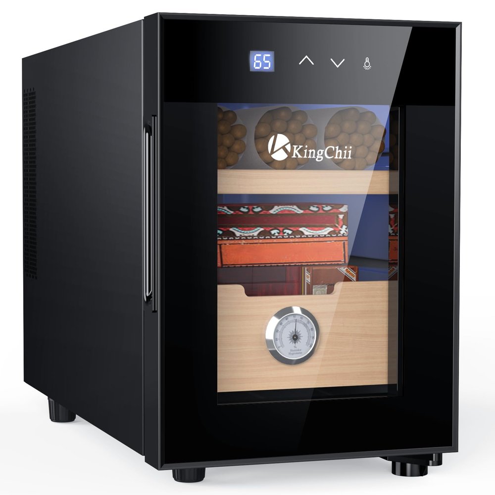 KingChii 16L Electric Cigar Humidors with Temperature Control System, Cigar Cabinet with Spanish Cedar Wood Shelves & Hygrometer, Father's Day Gifts for Men (2 Layers 100 Capacity)