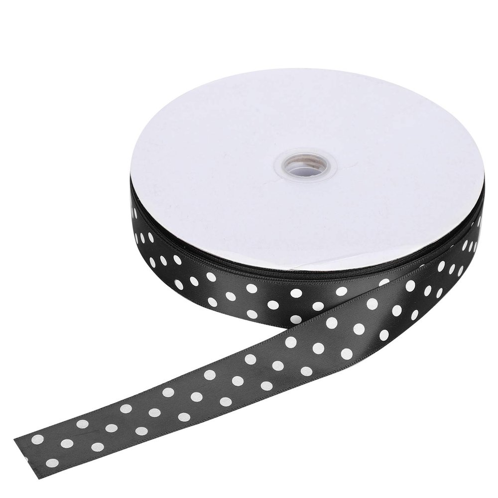Satin Ribbon, 100 Yards 1in Polka Dot Printed Satin Ribbon for Gift Wrapping Crafts Wedding Decorations Floral Bouquets(Black)