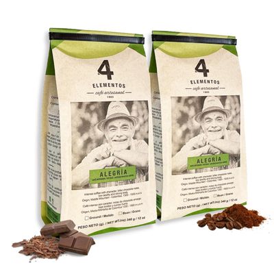 4 Elementos | Classic Whole Bean Coffee, 2-pack of 12 Oz each, Medium Dark Roast, 100% Arabica from Colombia, Bold & Rich Flavor
