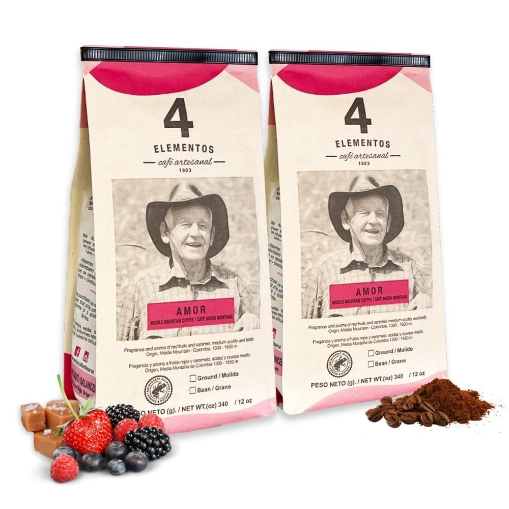 4 Elementos | Ground Specialty Coffee, 2-pack of 12 Oz each, Medium Roast, 100% Arabica from Colombia, Red Berries & Caramel Notes