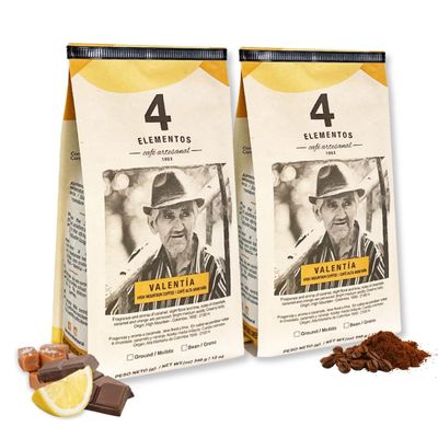 4 Elementos | Whole Bean Specialty Coffee, Two-pack of 12 Oz each, Medium Roast, 100% Arabica from Colombia, Chocolate, Caramel & Orange Notes