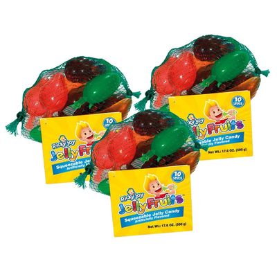 Ricky Joy Jelly Fruits, Squeezable Jelly Candy, 17.6oz Mesh Bag, 10ct (Pack of 3, Total 30ct)