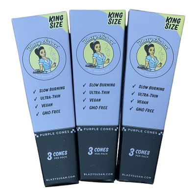Blazy Susan Rolling Paper Cones Purple King Size (3 per pack) + RSV Scoop Card (3 Packs)