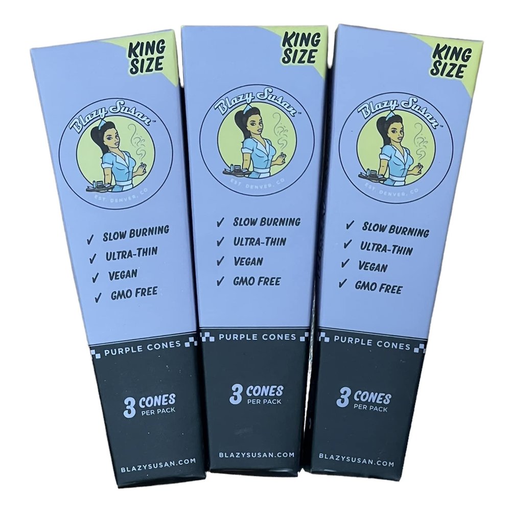 Blazy Susan Rolling Paper Cones Purple King Size (3 per pack) + RSV Scoop Card (3 Packs)