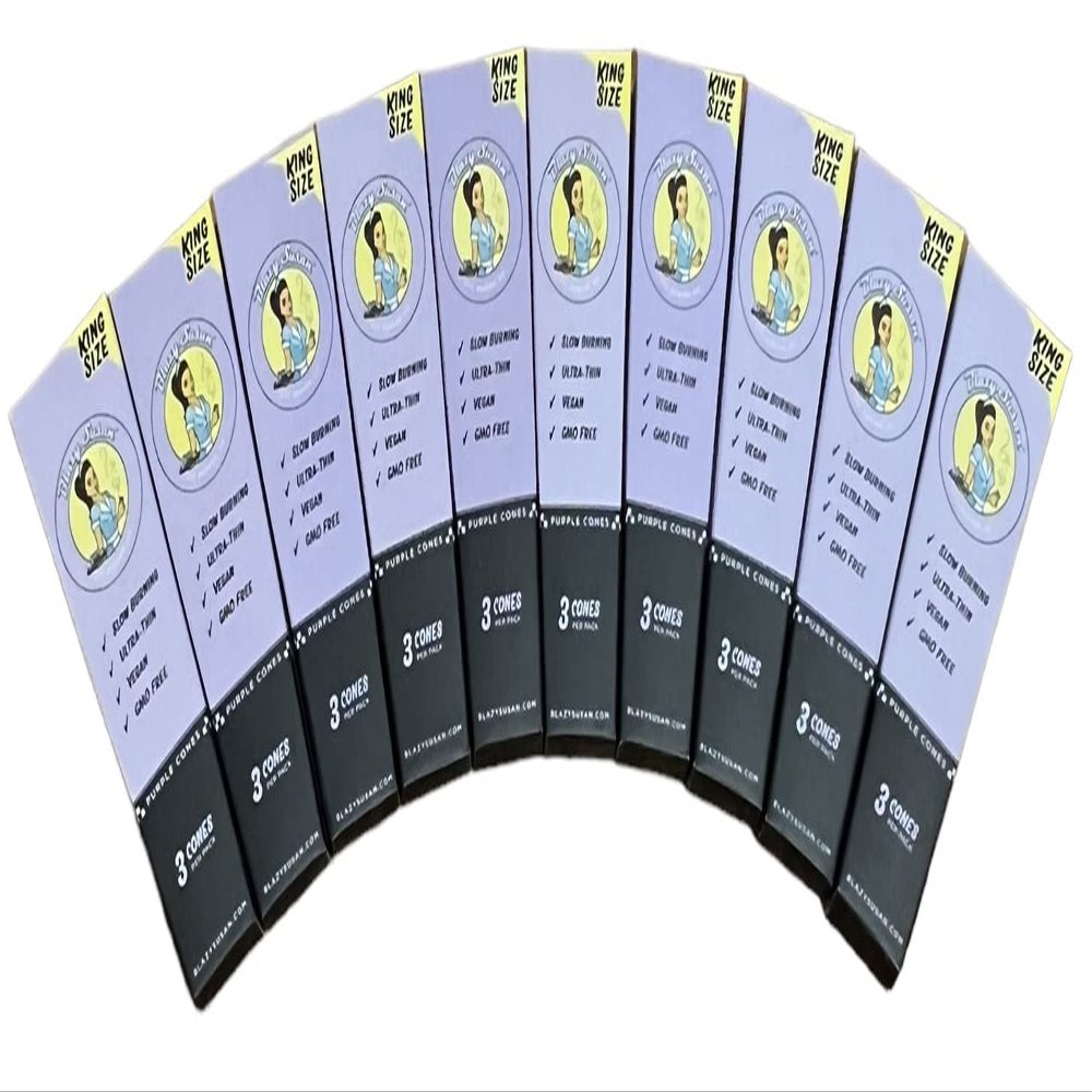 Blazy Susan Rolling Paper Cones Purple King Size (3 per pack) + RSV Scoop Card (10 Packs)
