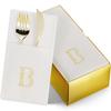 50-Pack Monogrammed Napkins With Pocket For Flatware, 16" x 16" Gold Foil Letter B Disposable Linen-Feel Napkins, Prefolded Silverware Pocket Napkins For wedding, Party Or Baby Shower view 1