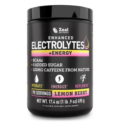 Vla Pre-Workout Electrolyte + Energy Powder Drink Mix (90 Servings | Lemon Berry) w/ 0 Sugar +BCAAs +B-Vitamins Electrolyte Supplement w Potassium Zinc & Magnesium for Hydration - Keto Electrolytes
