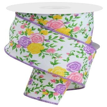 Craig Bachman 2.5" Mini Roses Ribbon: Lavender (10 Yards) - Floral Spring Gift Wrapping Ribbon