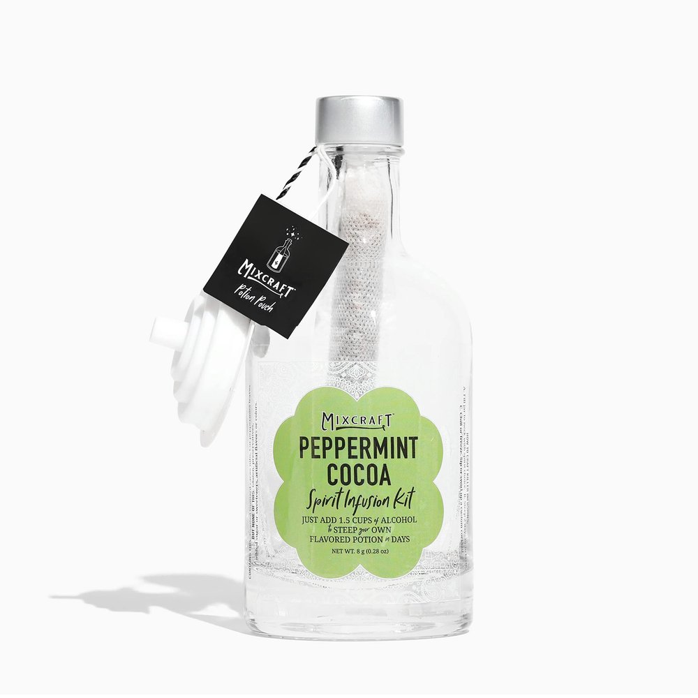 MixCraft Spirit Infusion Kit - Premium Craft Cocktail & Mocktail Mixer, Glass Bottle, Collapsible Funnel, Flavor Pouch & Recipe, Peppermint Cocoa